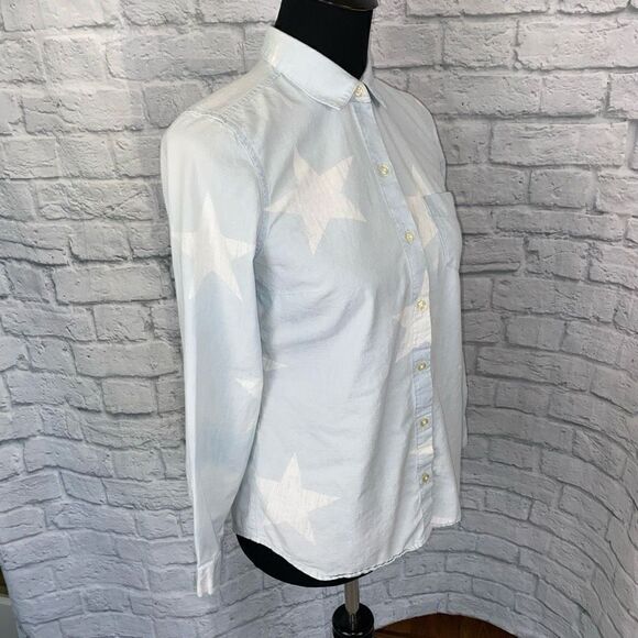 Old navy classic denim button down star print shirt women size XS blue/white - Picture 4 of 10